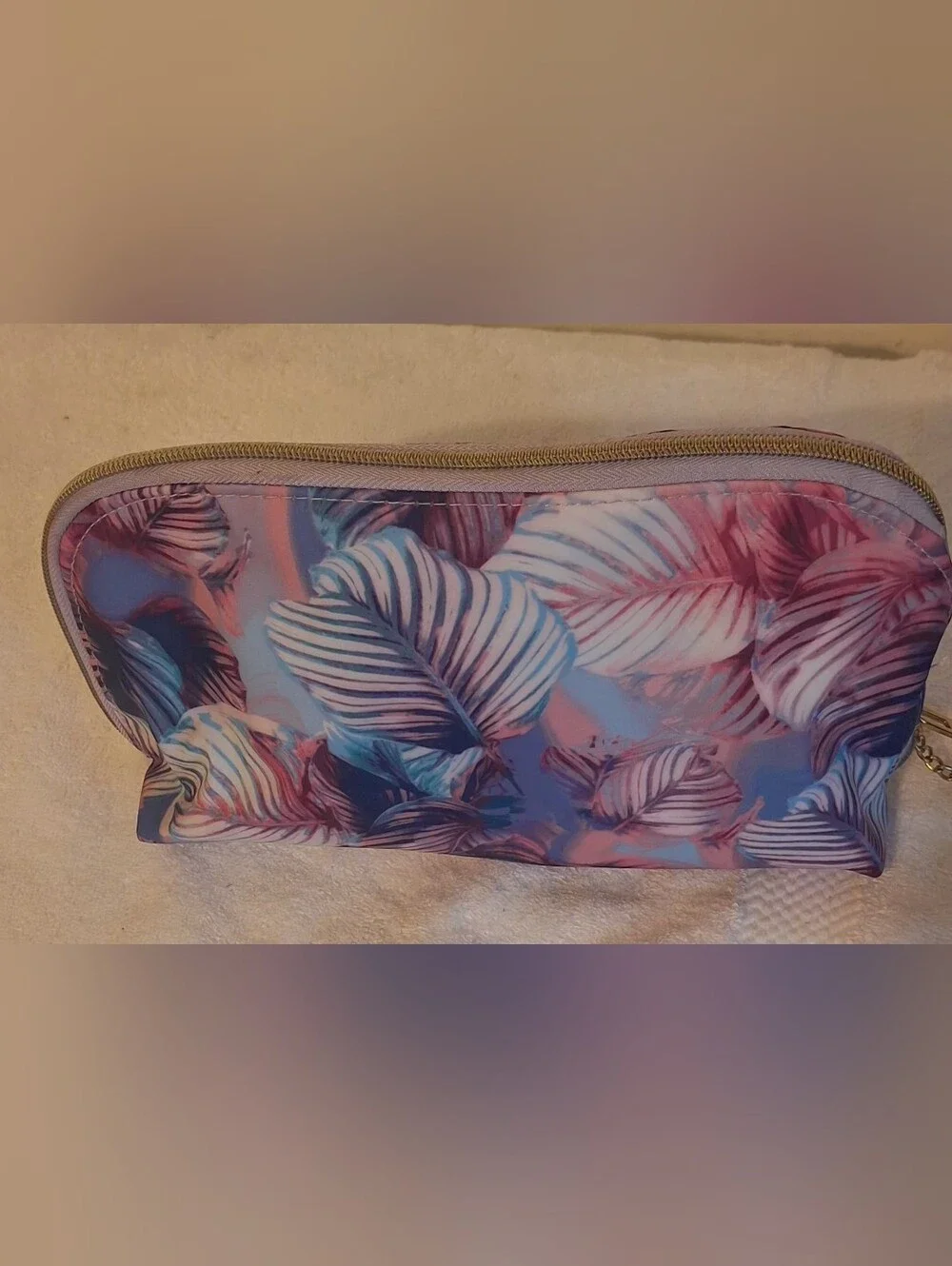 Dulce Candy Tartan Twain 5g Tropical Leaf Cosmetic Pouch - Pink & Blue
